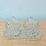AM5971 Vintage Style Crystal Glass Candy Sugar jar Serving Bowl with Tray, Clear - Set of 3 Pcs