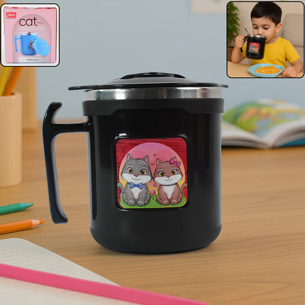 11521 1 Pc Apex Cat Mug – 250 ml Stainless Steel Insulated Inner with Cute Cat Print