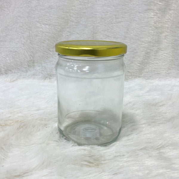 AM6211 Salsa Glass Jar 500ml - Golden Metal Cap Airtight Lid Transparent Jar 1 Pcs
