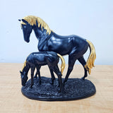 AM5369 Premium Imported White Horse and Baby with Golden Hair Showpiece