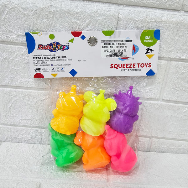 AM6031 Squeeze Multicolour Animal Toy Set – Soft & Smooth, 6 Pcs, for 6+ Months