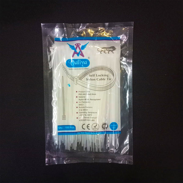 AM5893 White Self locking Nylon Cable Tie - 6 Inch (Pack of 100pcs)