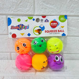AM6034 Squeeze Multicolour Smiley Ball Toy Set – Soft & Smooth, 6 Pcs, for 6+ Months