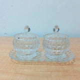 AM5971 Vintage Style Crystal Glass Candy Sugar jar Serving Bowl with Tray, Clear - Set of 3 Pcs