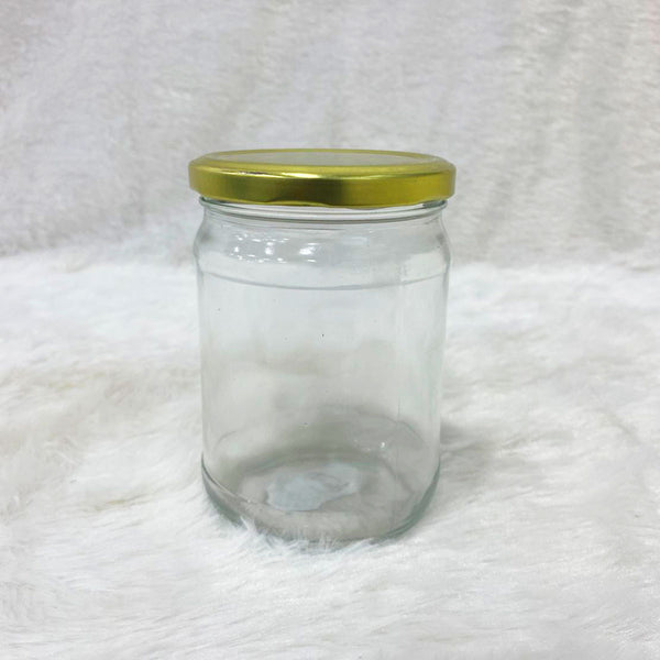 AM6211 Salsa Glass Jar 500ml - Golden Metal Cap Airtight Lid Transparent Jar 1 Pcs