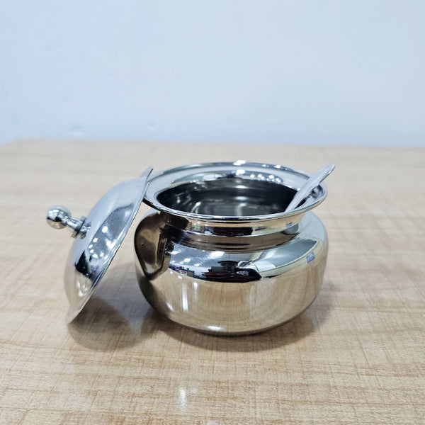 AM6008 Madhuram Stainless Steel Taj Ghee Pot with Lid and Spoon- No.2