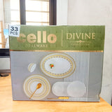 AM5753 Cello Opalware Divine Infinity Dinner Set, 33 Units | Microwave & Dishwasher Safe | Light-Weight & Thermal Resistant | Crockery Set for Dining & Gifting