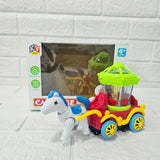 AM6040 Plastic Musical Horse Carriage Toy for Kids, Bump and Go Horse Cart with 360 Degree Rotating Universal Wheal, Battery Operated Horse Cart with Flashing Light, Multicolor, 4+Years (Pack of 1)