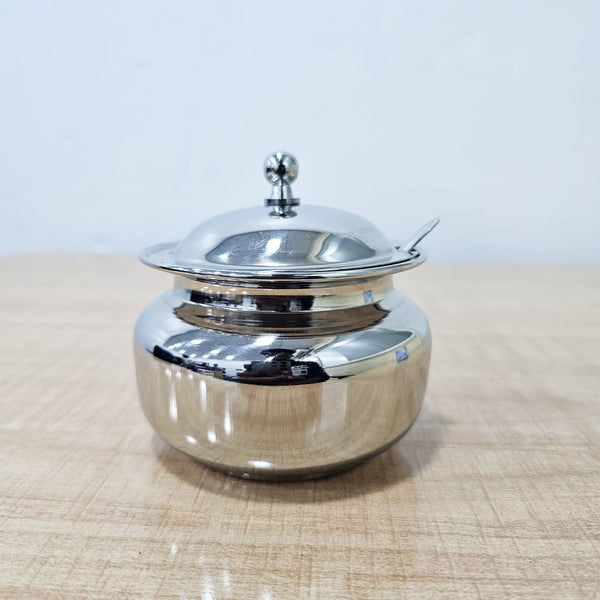 AM6008 Madhuram Stainless Steel Taj Ghee Pot with Lid and Spoon- No.2