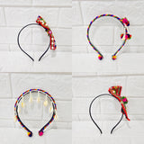 Di0042 Navratri MIx Design Colorful Braided Hairband with Cowrie Shells & Pom-Pom Ends