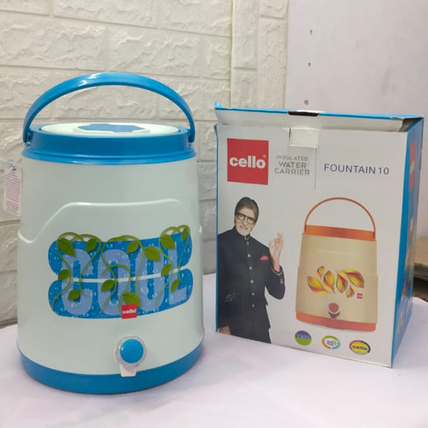 AM5160 Cello Fountain Plastic PU Insulated Water Jug 10 litres, Blue | Leak Resistant | Wide Mouth for Cleaning | BPA Free | Easy to Carry | Ideal for Travel, Picnic, Homes, Offices, Shops & Clinics