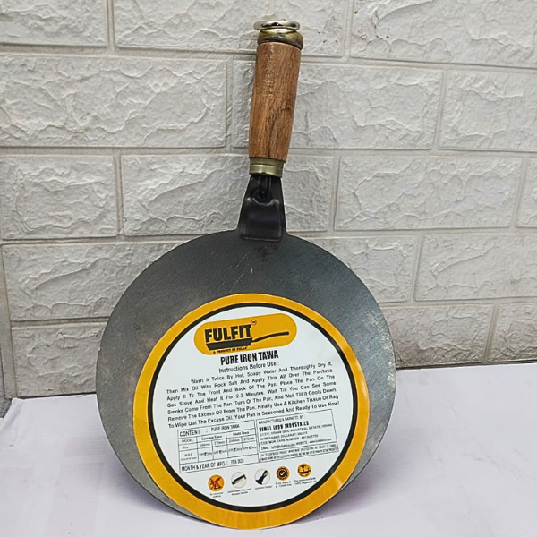 AM5328 Premium Iron Tawa for Roti Chapati, Concave Iron Tava with Wooden Handle