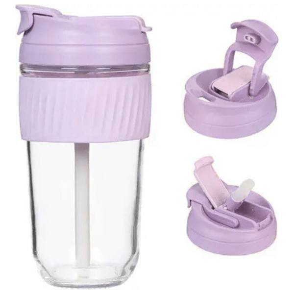 AM5248 Coffee Cup Travel Mug with Lid and Straw, Leak Proof Coffee Tumbler with Silicone Sleeve Band ,500ml