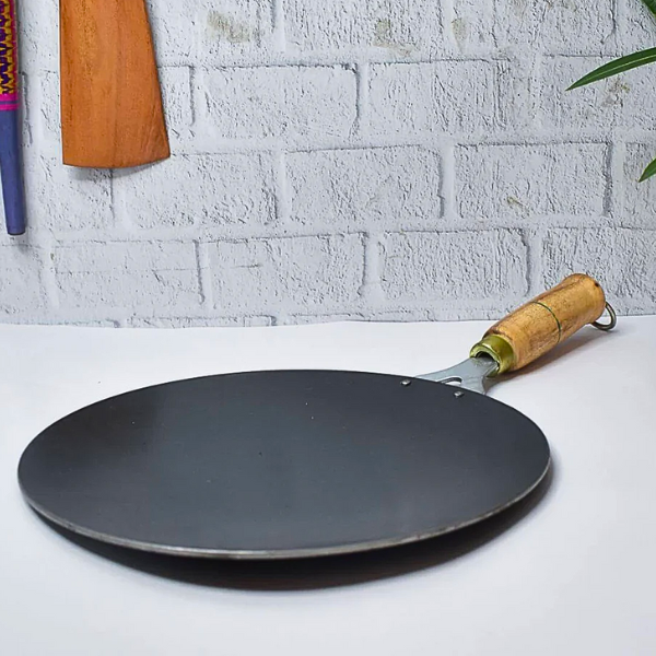 AM5329 Iron Tawa, Original Handmade Loha Iron Lokhand Roti/Chapati Tawa with Wooden Handle
