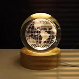 AM5357 3D Crystal Ball Night Lamp,Creative Engraved Crystal Ball Night Light, USB Table LED Wooden Crystal Ball for Home Decoration , Boys, Girls (Earth)