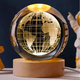 AM5357 3D Crystal Ball Night Lamp,Creative Engraved Crystal Ball Night Light, USB Table LED Wooden Crystal Ball for Home Decoration , Boys, Girls (Earth)