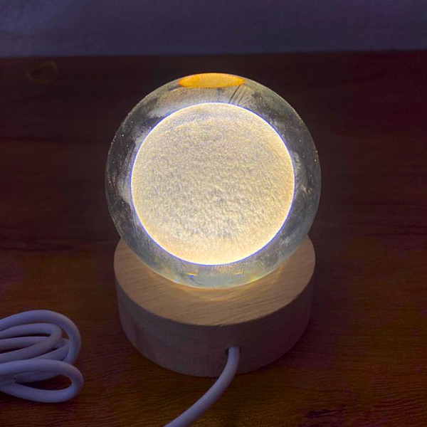 AM5358 3D Crystal Ball Night Lamp,Creative Engraved Crystal Ball Night Light, USB Table LED Wooden Crystal Ball for Home Decoration , Boys, Girls (Moon)