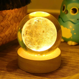 AM5358 3D Crystal Ball Night Lamp,Creative Engraved Crystal Ball Night Light, USB Table LED Wooden Crystal Ball for Home Decoration , Boys, Girls (Moon)