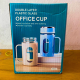 AM5361 Double Wall Glass Mug with Lid-500ml with Plastic Protection and Transparent Window, Handle, and Strainer for Home and Office (Multicolor)