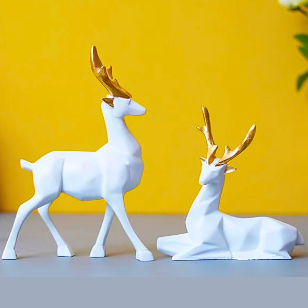 AM5367 White Deer Pair Showpiece for Home Decor Showpiece- Pack of 2 deer