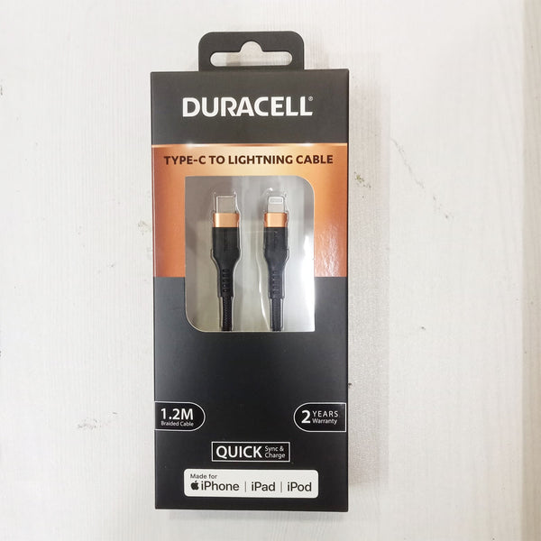AM5885 Duracell USB Type C To Lightning Apple Certified (Mfi) Braided Sync & Charge Cable - 3.9 Feet (1.2M)