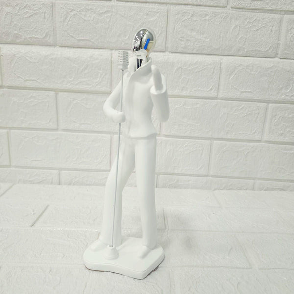 AM6133 Modern MicMan Singer Figurine Showpiece – White & Silver Decorative Idol