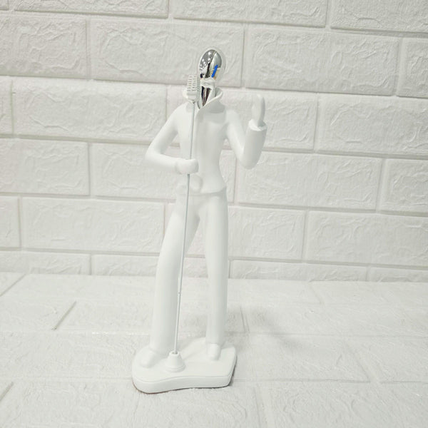 AM6133 Modern MicMan Singer Figurine Showpiece – White & Silver Decorative Idol