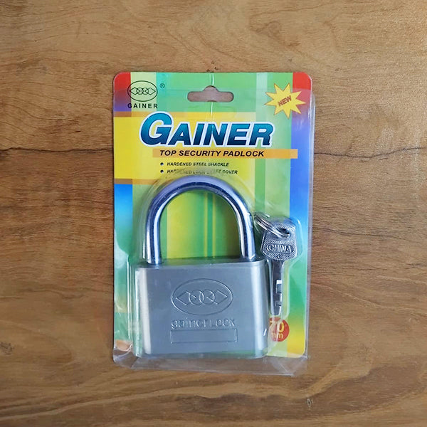 AM3861 Gainer Silver Steel Padlock with 3 Key (70 mm)