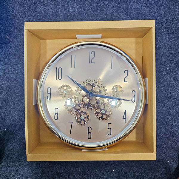 AM5947 The Moving Hour Luxury Designer Analog Gold Wall Clock with Moving Gear Mechanism