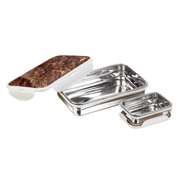 AM3269 Joyful Deluxe Lunch Box with Spoon 850 Stainless Steel Color & Design Availablity as per Stock For collage, office School 1 Piece