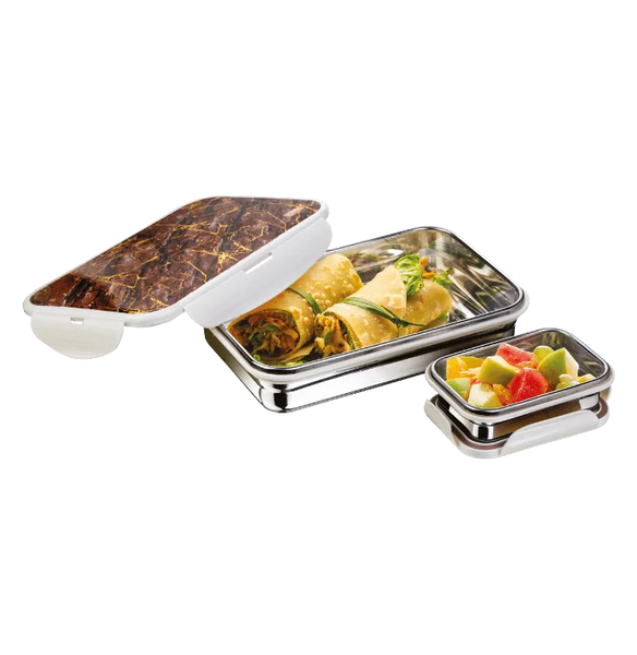 AM3269 Joyful Deluxe Lunch Box with Spoon 850 Stainless Steel Color & Design Availablity as per Stock For collage, office School 1 Piece