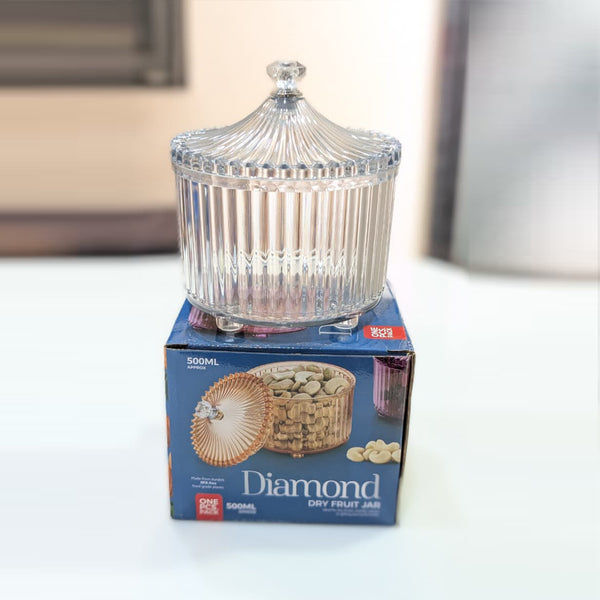 Di0360 Diamond Dry Fruit Transparent 1pc Jar with Lids - 500ml (Mix Colour)
