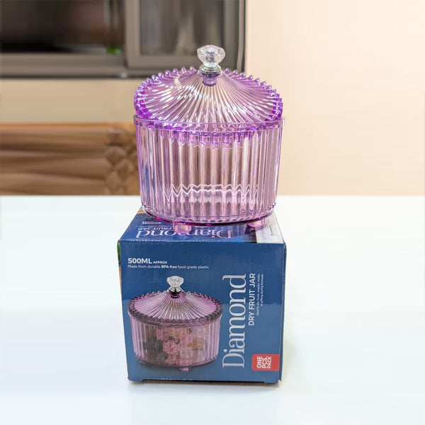 Di0360 Diamond Dry Fruit Transparent 1pc Jar with Lids - 500ml (Mix Colour)