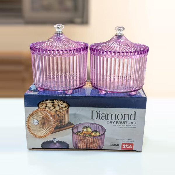 Di0361 Diamond Dry Fruit Transparent 2pc Jar with Lids - 500ml (Mix Colour)