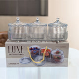 Di0362 LUXE Dry Fruit Transparent 3pc Jar with Lids & Stylish Tray (Mix Colour)