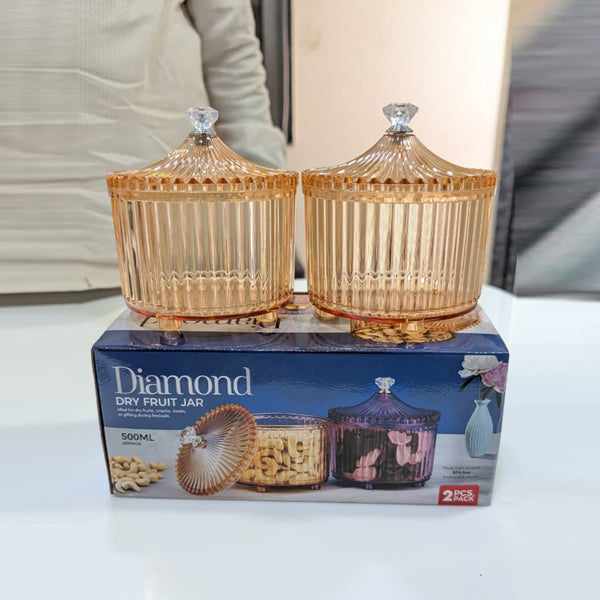 Di0361 Diamond Dry Fruit Transparent 2pc Jar with Lids - 500ml (Mix Colour)