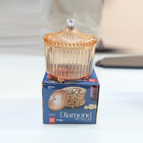 Di0360 Diamond Dry Fruit Transparent 1pc Jar with Lids - 500ml (Mix Colour)