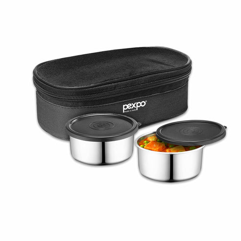 AM3492 Pexpo Nano Steel Lunch Box 2 Container With 1 Spoon & Bag