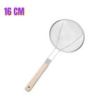 3131 16cm Stainless Steel Strainer Skimmer Deep Fry Jhara with U Shape Wooden Handle