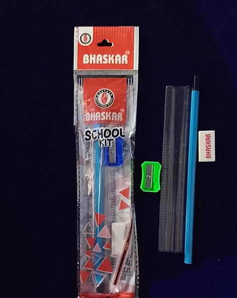 AM2712 bhasker school kit 1 Pencil, 1 Sharpener, 1 Eraser & 1 Scale -4Pcs