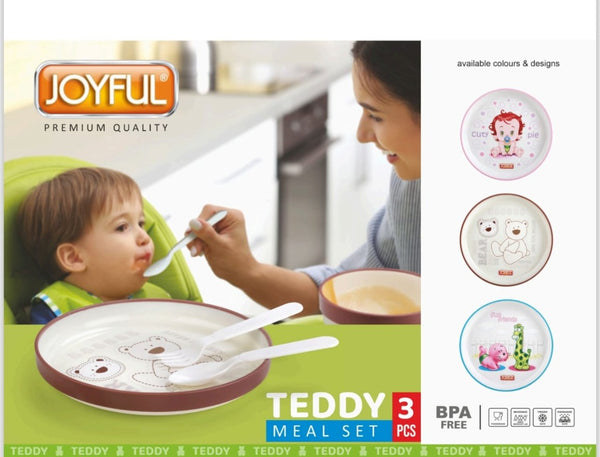 AM3280 Teddy Meal Serving Plate Color & Designs Availablity As Per Stock Plastic For Baby's Plate 3 Piece