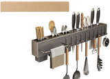 A07045 Wall-Mounted Steel Kitchen Organizer Rack with Knife Holder, Hooks & Cutlery Caddy