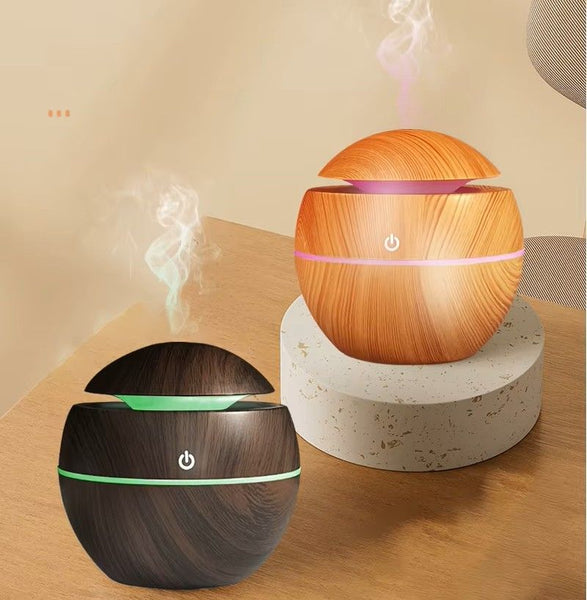 A07065 HMDF-206 4-Inch Mini Ultrasonic Wood Grain Aroma Diffuser & Humidifier