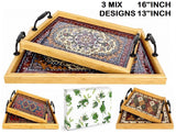 A07059 2-Piece Wooden Serving Tray Set with Metal Handles & Gift Box