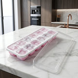 24031 Pink Plastic Ice Cube Tray with Lid - 14 Grid Multipurpose Mold