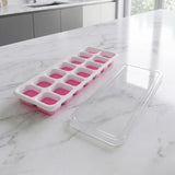 24031 Pink Plastic Ice Cube Tray with Lid - 14 Grid Multipurpose Mold