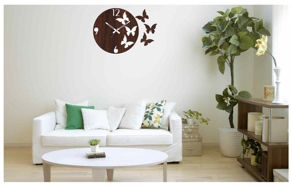 AM0599 Wooden Round Shape  Wall Clock 3-Butterfly design for Home -11.5x11.5