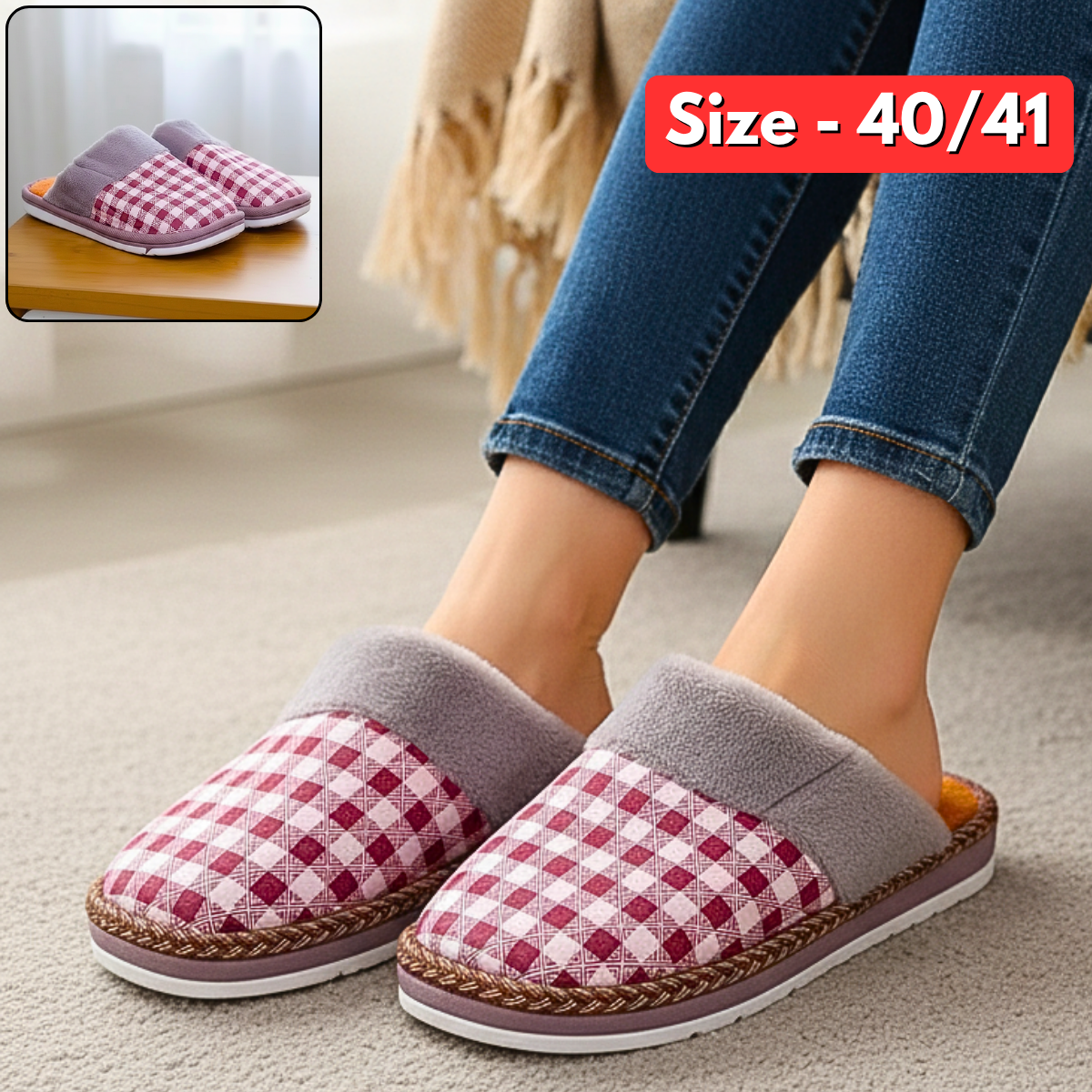 AM2430 Soft Fuzzy Comfort Slippers Men & Women - Size- 40, 41 (Multico ...