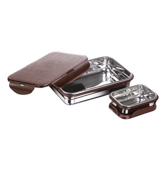 AM3269 Joyful Deluxe Lunch Box with Spoon 850 Stainless Steel Color & Design Availablity as per Stock For collage, office School 1 Piece