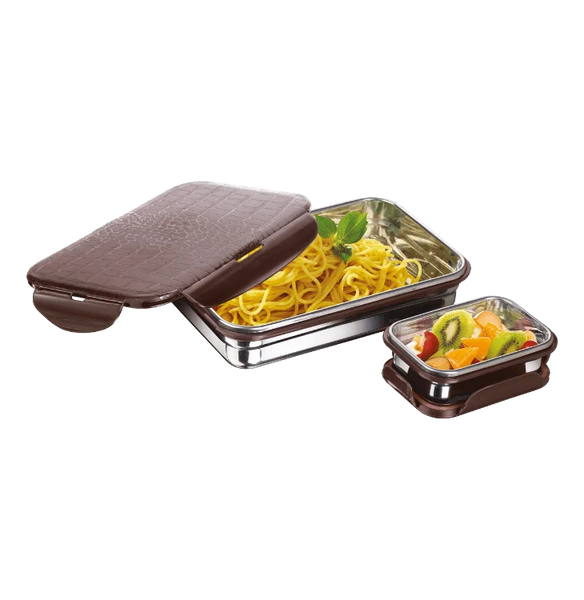 AM3269 Joyful Deluxe Lunch Box with Spoon 850 Stainless Steel Color & Design Availablity as per Stock For collage, office School 1 Piece